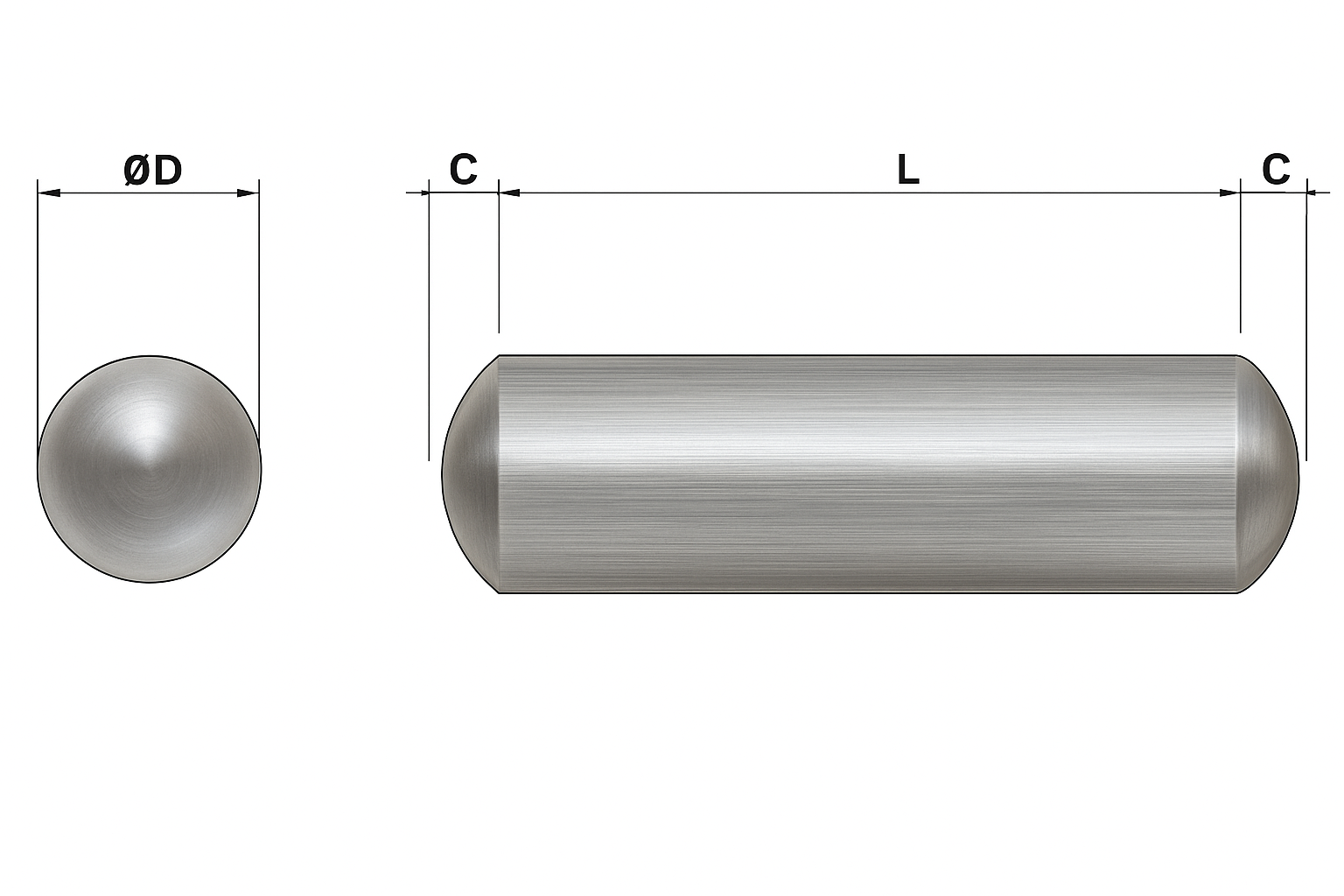 10mm x 80mm Dowel Pins (DIN 7) - Stainless Steel (A1) x2