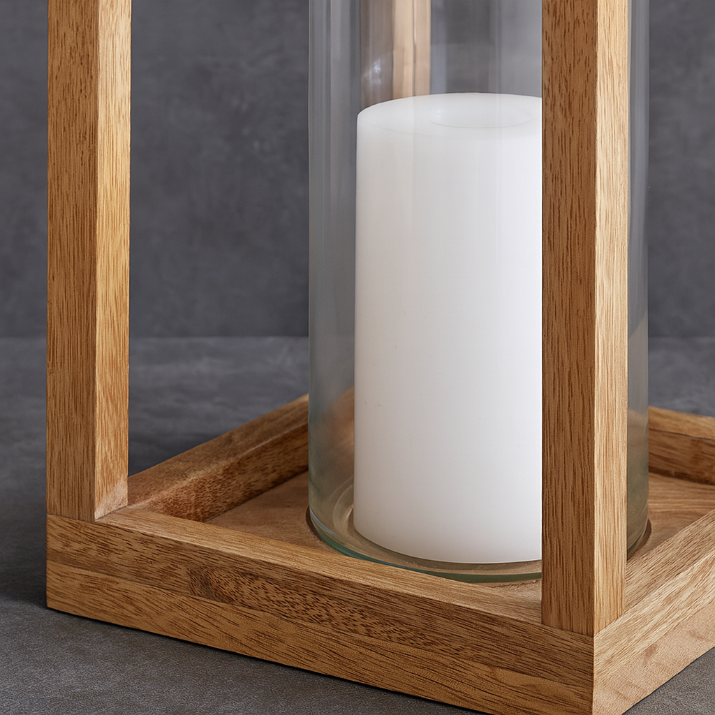 Sanora Mango Wood Lantern - Natural