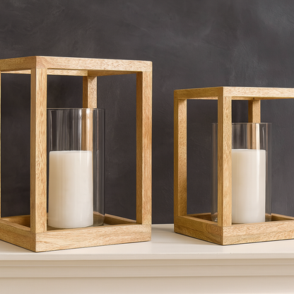 Sanora Mango Wood Lantern - Natural