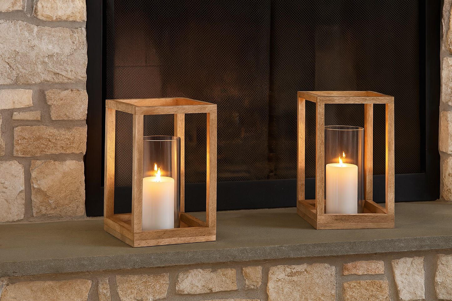 Sanora Mango Wood Lantern - Natural